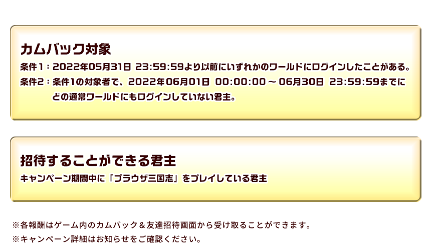 カムバック対象　招待することができる君主