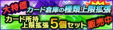 武将カードの所持上限拡張5個セット/大特価！カード倉庫の種類上限拡張(50種)
